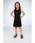 Girl Black Printed Dress With Mesh Flower Pockets - Child