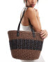 Фото #1 товара My Accessories two tone straw tote bag in brown and black