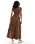 Фото #4 товара ASOS DESIGN poplin mix cap sleeve maxi dress in chocolate