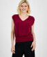 Фото #1 товара Petite V-Neck Ruched-Shoulder Top, Created for Macy's