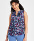 Women's Printed Keyhole Blouse Black/Cerise Multi, M - фото #1