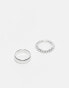 Faded Future band and pearl detail pack of 2 rings in silver