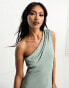 ASOS DESIGN draped one shoulder maxi dress in sage