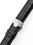 Фото #1 товара Ремешок для часов Watch strap Perigaum кожаный 22 х 175 мм черный серебряный со складной застежкой