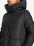 New Look longline padded coat with hood in black