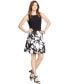 American Living Women's Fit Flare Bateau Neck Floral Dress Black White 4