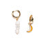 18k Gold Plated Huggies Freshwater Pearls with a Yellow Enamel Banana Charm - Nana Banana Earrings For Women