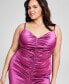 Фото #3 товара Trendy Plus Size Ruched Satin Gown, Created for Macy's