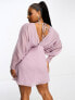 Фото #4 товара ASOS DESIGN Curve exclusive chiffon batwing sleeve mini dress in lilac