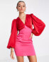 Фото #6 товара Never Fully Dressed colour block mini dress in red and pink