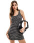 Mango tweed check mini dress in black