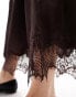 Фото #8 товара River Island satin midi skirt with lace trim in brown