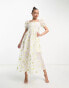 Collective the Label puff sleeve organza tea dress in ivory floral