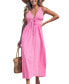 Women's Pink Linen Plunging Sleeveless Maxi Beach Dress