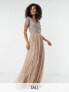 Фото #1 товара Maya Tall Bridesmaid short sleeve maxi tulle dress with tonal delicate sequins in muted blush