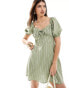 Фото #1 товара Wednesday's Girl striped linen mini dress in sage green