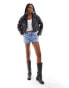 Pimkie distressed cropped leather look biker jacket in black