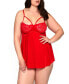 Women's Plus Size Heart Lace Cup Babydoll and Panty Lingerie Set