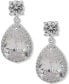 Silver-Tone Pear-Shape Crystal Halo Drop Earrings