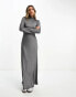 ASOS DESIGN high neck long sleeve maxi dress in silver