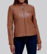 Фото #1 товара Cole Haan Petite Stand Collar Leather Moto Jacket Bown PXL