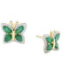 ფოტო #3 პროდუქტის Sapphire (1-1/2 ct. t.w.) & Diamond (1/6 ct. t.w.) Butterfly Stud Earrings in 14k Gold (Also in Emerald & Ruby)