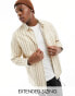 ASOS DESIGN overshirt in canvas stripe print with embroidery in beige