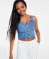Фото #3 товара Women's Charlie Fitted Denim V-Neck Cropped Top