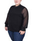 Фото #3 товара Plus Size Long Mesh Sleeve Pullover Top with Jewels