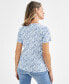 ფოტო #2 პროდუქტის Women's Short-Sleeve Printed Henley Top, Created for Macy's