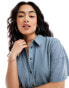 ASOS DESIGN mini twill shirt dress with seaming detail in denim blue Синий, 34 - фото #3