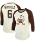 Фото #1 товара Men's Baker Mayfield Cream, Brown Cleveland Browns Vintage-Inspired Player Name Number Raglan 3/4 Sleeve T-shirt
