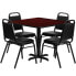 Фото #1 товара 36'' Square Mahogany Laminate Table Set With 4 Black Trapezoidal Back Banquet Chairs