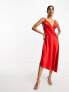 Фото #5 товара ASOS DESIGN satin cami drape midi dress with graduated hem in red