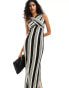 ASOS DESIGN cutabout stripe column gathered midi dress in mono stripe