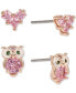 Фото #1 товара Rose Gold-Tone 2-Pc. Set Crystal Owl & Heart Stud Earrings