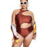 Women's Asymmetrical Metallic Cut Out High Leg Cheeky One Piece Swimsuit- Fe