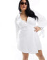 Фото #1 товара Extro & Vert Plus textured balloon sleeve wrap mini dress in white