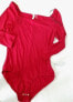 NY Collection Women's Off the Shoulder Bodysuit Ribbed Red S