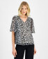 ფოტო #1 პროდუქტის Petite Printed Flutter-Sleeve Necklace Top, Created for Macy's