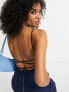 ASOS DESIGN tailored melange suiting strappy back wide leg in navy