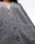 Topshop – Flauschige Oversize-Strickjacke in Grau mit V-Ausschnitt und Taschen