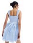 ASOS DESIGN button through corset satin mini with gathered bust in light blue Синий, 34 - фото #4