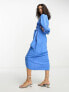 & Other Stories linen wrap midi dress in blue