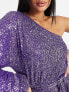 Фото #2 товара Collective the Label exclusive one sleeve tie waist sequin mini dress in purple