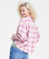 Фото #2 товара Women's Cotton Plaid Fringe-Hem Cropped Shirt