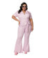 ფოტო #1 პროდუქტის Plus Size Collared Short Puff Sleeve Flare Leg Jumpsuit