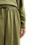 Flounce London satin floaty trousers in olive co-ord