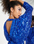 ASOS EDITION batwing all over sequin midi dress in bright blue Синий, 32 - фото #3