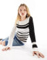 COLLUSION slash neck stripe jumper in black and white 36 - фото #4